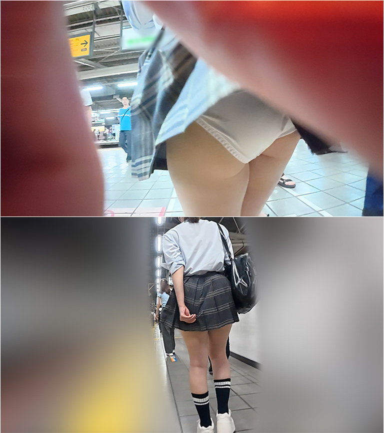 スカート捲り生パン露出降車＆追跡撮り